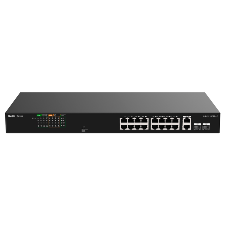 Reyee Switch PoE Sobremesa | 16 Puertos Fast Ethernet + 2 Uplink Gigabit | PoE+ (120W) | Enracable | Plug  Play | Ahorro de Ene