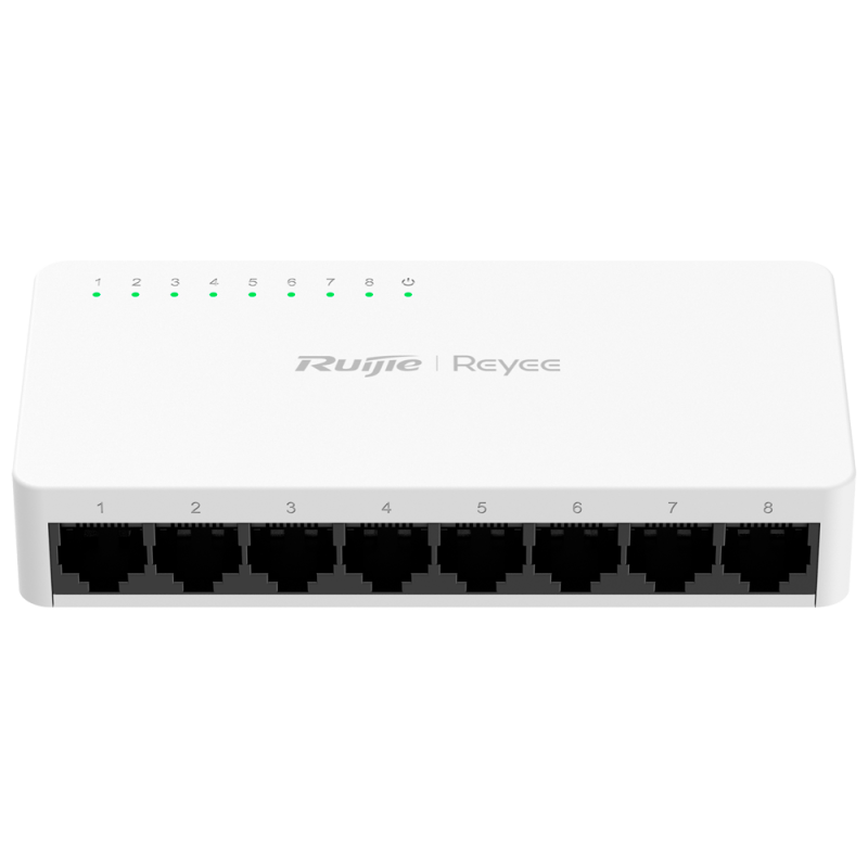 Reyee Switch Sobremesa | 8 Puertos Fast Ethernet RJ45 | Carcasa de Plástico | Plug  Play | Ahorro de Energía