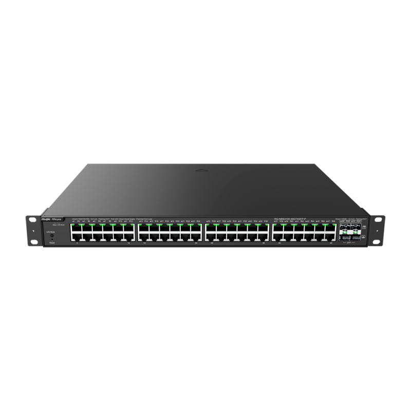 Switch Reyee PoE Cloud Layer 2 | 48 ports Gigabit PoE+ (30 W par port, 370 W max.) + 4 SFP | VLAN, isolation des ports, STP/RSTP