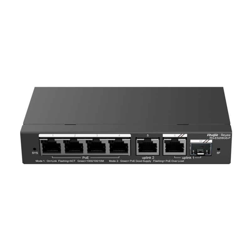 Reyee Switch PoE Cloud | 4 Puertos PoE+ (30W por Puerto, 54W Máx.) + 2 RJ45 + 1 SFP Combo | VLAN, Port Isolation, Loop Detection