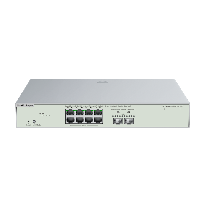 Switch Reyee Cloud L3 | 8 ports Hi-PoE multi-gigabits + 2 ports SFP+ 10G | VLAN, isolation des ports, STP/RSTP, ACL, DHCP Snoo