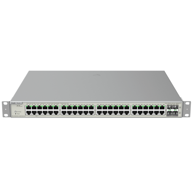 Switch Reyee Hi-PoE Cloud Couche 3 | 48 ports Gigabit PoE+ (40 x 30 W + 8 x Hi-PoE 90 W, 740 W max.) + 4 ports SFP+ 10G | VLAN, 