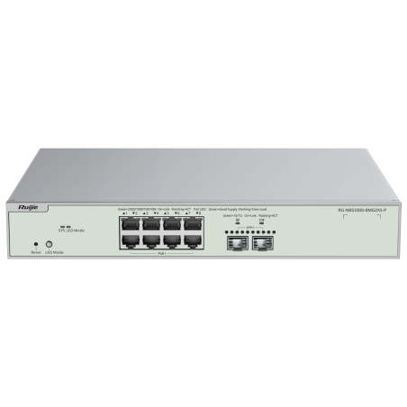 Switch PoE Cloud Layer 2 de Reyee | 8 ports PoE multigigabits + 2 ports SFP+ 10 Gbit/s | PoE 802.3af/at (240 W max.) | VLAN, iso