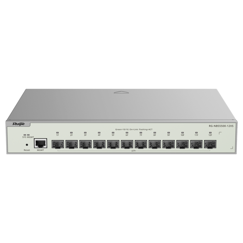 Commutateur Reyee Cloud Layer 3 | 12 ports SFP+ 10 Gbit/s + 1 port de gestion | VCS, routage statique, RIP, OSPF | LAG statique,