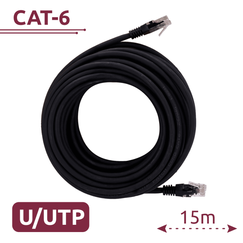 Câble UTP Cat 6 RJ45 – 15 m – Noir