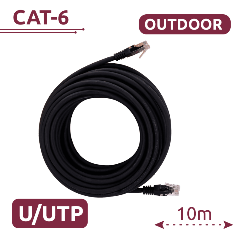 Câble extérieur UTP Cat 6 10 m RJ45 – Noir