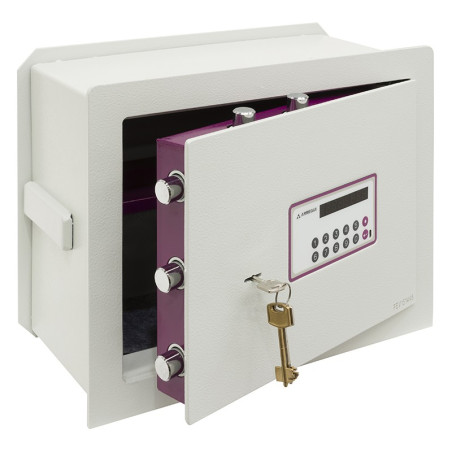 Caja fuerte de acero blanca con fondo regulable y LED